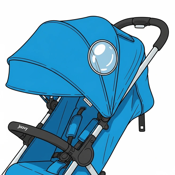 Illustration of the oversized sun canopy on the Joovy pushchair, featuring a convenient peek-a-boo window for parents to check on their child.