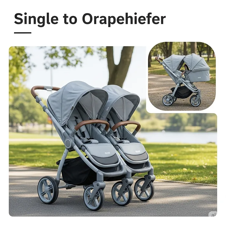 A modern single to double stroller easily converting from a solo ride to a tandem design for growing families.