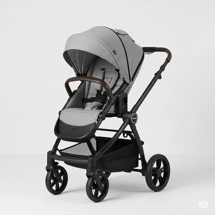 A sleek single stroller configuration of a top-rated single to double stroller, ready for one child.