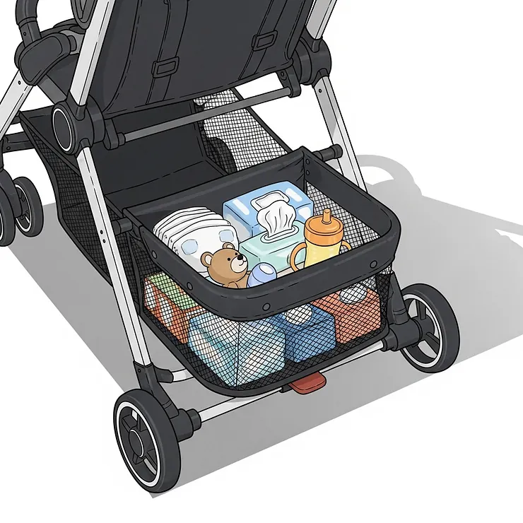 A versatile light travel stroller smoothly navigating diverse environments like a busy city street, an airport terminal, and a park path, highlighting its maneuverability.