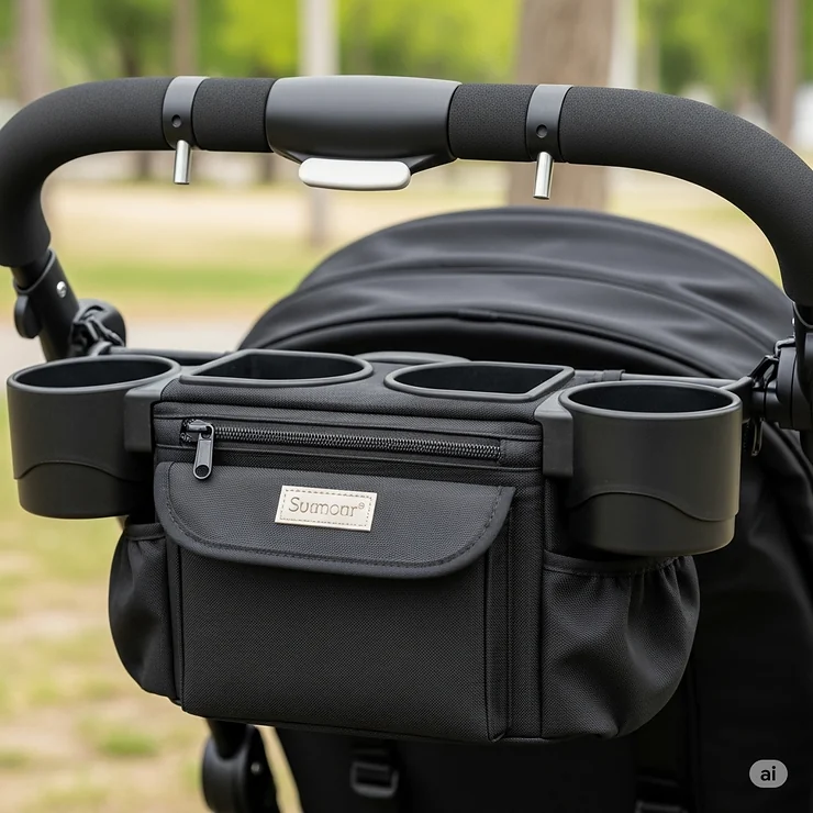 A detail shot of the adjustable handlebar and parent console on a 3 kid stroller, designed for comfort and convenience during walks.