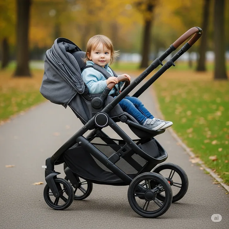 Parent-facing toddler seat on a convertible stroller, allowing for bonding and easy interaction.