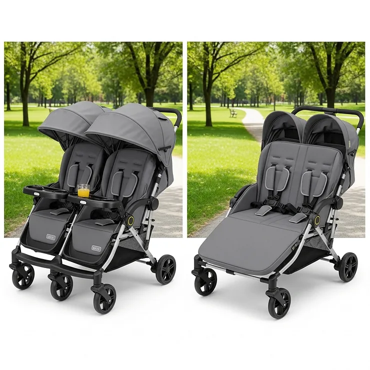 A convertible wagon stroller for two, shown in both seating and flat-bed modes to highlight its versatility.