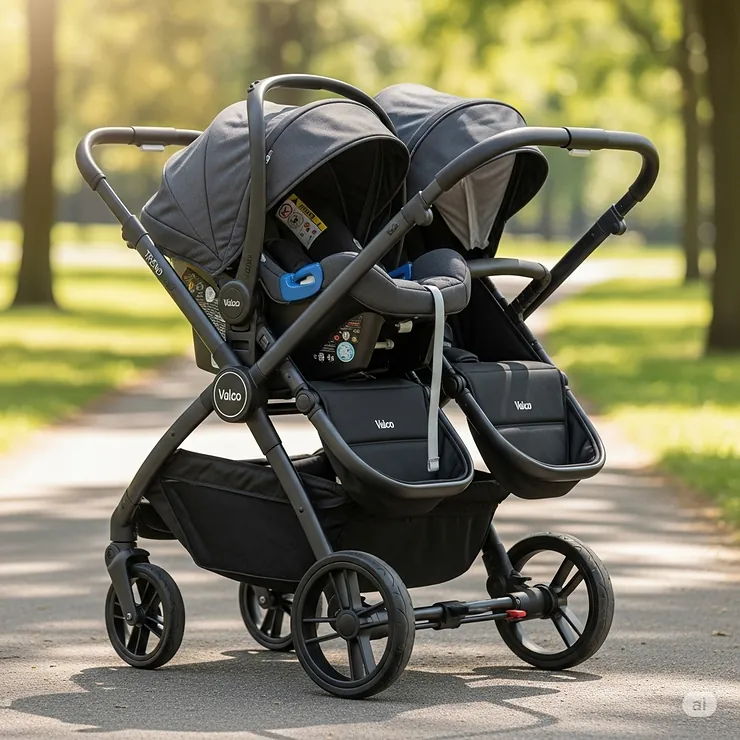 The Valco Trend Duo stroller configured as a travel system with a compatible infant car seat.