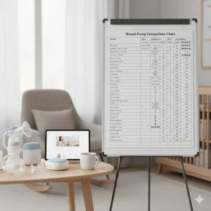 Detailed breast pump comparison chart showing features, cost, and reviews for top models.