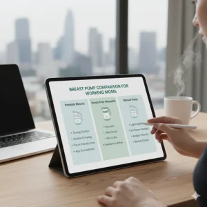 Comparison chart showing features of different breast pump types, helping working mothers choose the best fit for their needs.