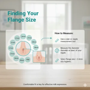 Visual guide to finding the correct flange size for comfortable and effective milk expression.