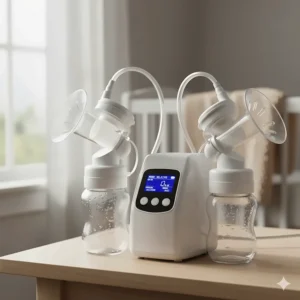 Close-up of a powerful hospital-grade breast pump recommended for relactation to maximize milk supply.