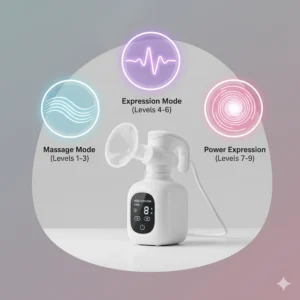 A visual representation of the Motif Aura breast pump's multiple suction and expression modes, showing the different settings available for personalized comfort.