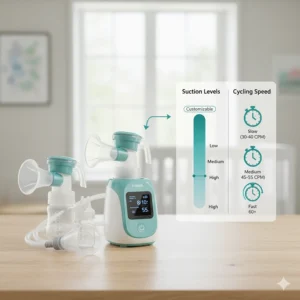 Infographic showing different breast pump comparison features, specifically suction levels and cycling speed settings.