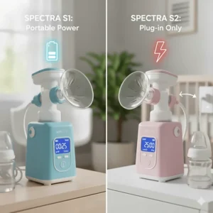 An illustration or graphic demonstrating the Spectra S1's battery operation compared to the plug-in power of the S2 model.