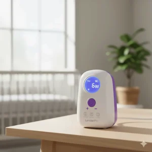 A detailed shot of the quiet motor unit of the Lansinoh SignaturePro breast pump, highlighting its three pumping styles and eight suction levels.