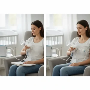 Diagram illustrating the difference between single and efficient double electric breast pump use.