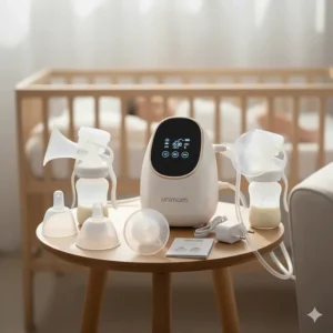 The complete Unimom Opera setup for double pumping, showing all included accessories and tubing.