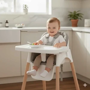 A modern gray 4 in 1 high chair design, showcasing the aesthetic appeal and stylish options available for your home.