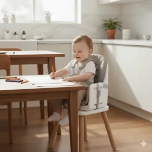 The independent toddler chair configuration of the 4 in 1 high chair, perfect for reading, play, or desk use.