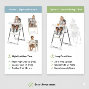Comparison chart showing the long-term value of a best convertible high chair over separate feeding products.