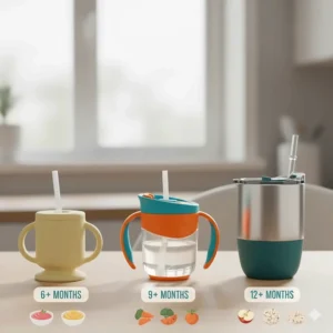Side-by-side comparison of the best straw cups suitable for different baby ages.