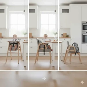 A versatile convertible high chair that transitions from an infant seat to a toddler booster seat for long-term use.