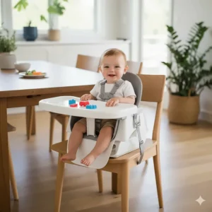 Skip Hop high chair converted into a detachable toddler dining booster seat with a secure harness.