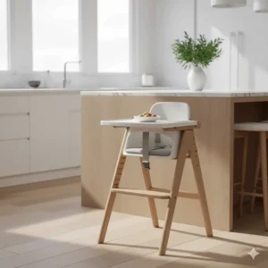 A top-rated, stylish wooden high chair that seamlessly complements modern home decor.