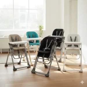 A group shot of several models recognized as the best collapsible high chair options.