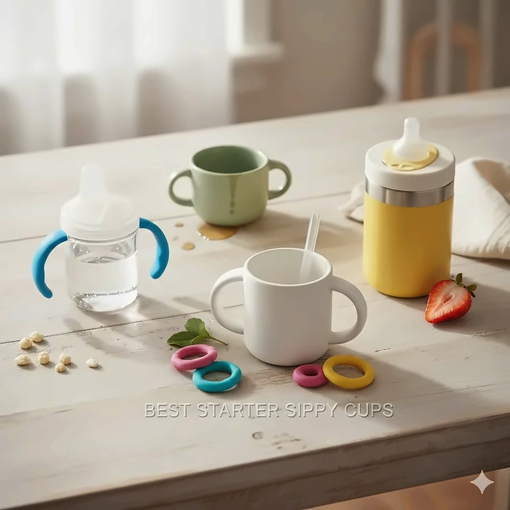 A selection of the best starter sippy cups for babies transitioning from a bottle or breast.