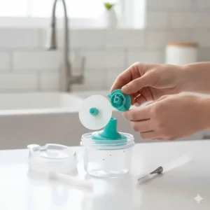 The simple, removable anti-leak valve for easy cleaning of a no spill sippy cup.