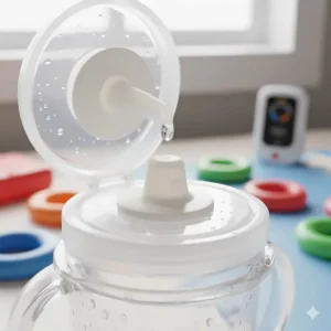 Diagram or photo focusing on a leak-proof valve system which makes these best starter sippy cups practical for travel.