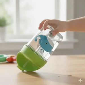 Close-up shot demonstrating the leak-proof seal of the best toddler sippy cup, ensuring zero spills even when tossed.