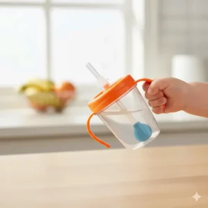 A weighted straw design is one of the most effective spill proof cups for toddlers for drinking at any angle.