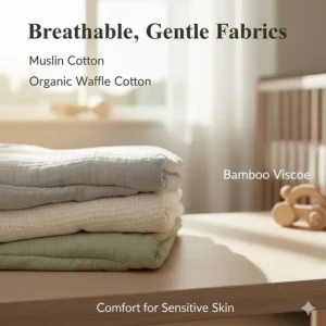 Close-up of a soft, breathable cotton or muslin sleep sack, emphasizing a comfortable material for a three-month-old's sensitive skin.