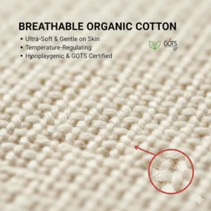 Close-up illustration of breathable organic cotton fabric used in high-quality newborn sleep sacks.