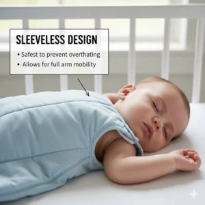 A detailed view of the sleeveless design, which is the safest type of sleep sack for a 4-month-old baby to prevent overheating.