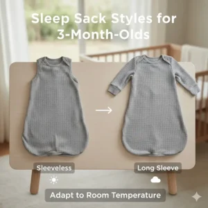 A visual comparison of a sleeveless sleep sack and a long-sleeved sleep sack, both sized appropriately for a 3-month-old.