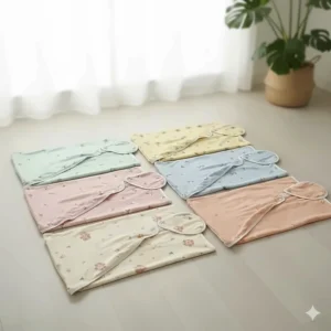 A collection of summer sleep sacks in various pastel colors and tropical patterns for the season.