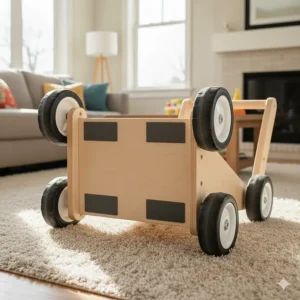 Non-slip friction strips on the bottom of a baby walker to provide traction on low-pile carpets.