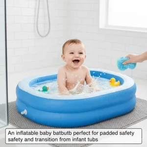 A cushioned inflatable baby bathtub perfect for padded safety and transition from infant tubs.