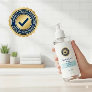 Illustration representing dermatologist testing and the National Eczema Association seal of acceptance.