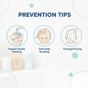 Infographic showing regular hair washing routines to prevent cradle cap from returning.