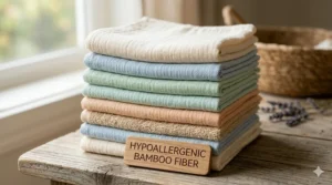 Eco-friendly bamboo baby washcloths stacked neatly, showcasing their naturally hypoallergenic fibers.