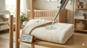 Illustration showing how the thick terry cloth of a baby hooded towel wicks away moisture.