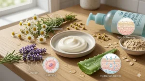 Natural ingredients like chamomile and aloe used in the best baby face wash formulas.