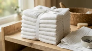 Ultra-soft white muslin baby washcloths designed specifically for babies with eczema or sensitive skin.
