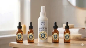 Illustration showing No Parabens, No Sulfates, No Phthalates icons for choosing the safest baby hair care.