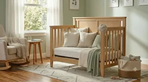 Elegant daybed configuration for a child's bedroom or play area.