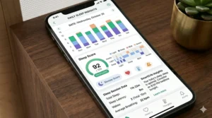 Detailed interface of a smart crib app monitoring daily sleep statistics