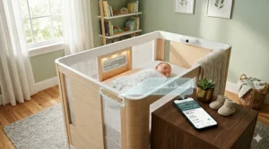 Secure smart crib with app monitoring system for peace of mind