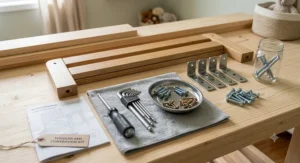 Necessary tools and hardware for converting a crib to a toddler bed.