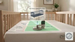 Detailed infographic for selecting the correct size baby sleep insights mattress for standard cribs.
